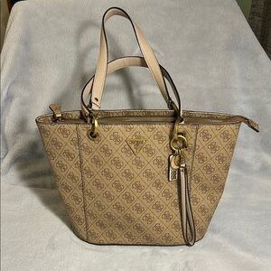 GUESS Tan and Brown Monogram Tote